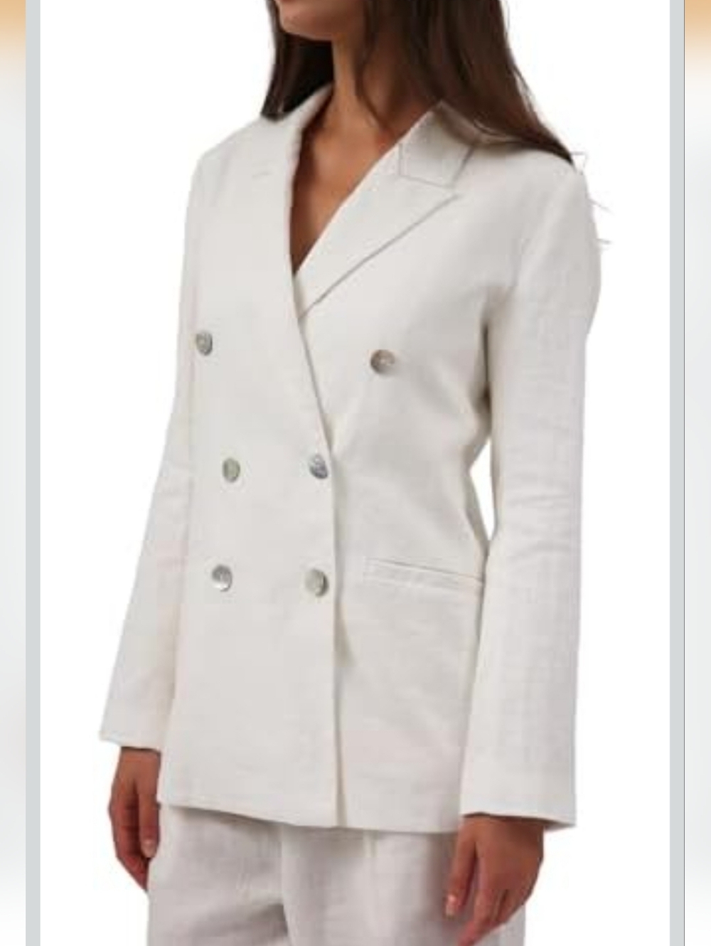 Classic 100 % Linen Old Money Heritage Double-Breasted White Women's Blazer 8